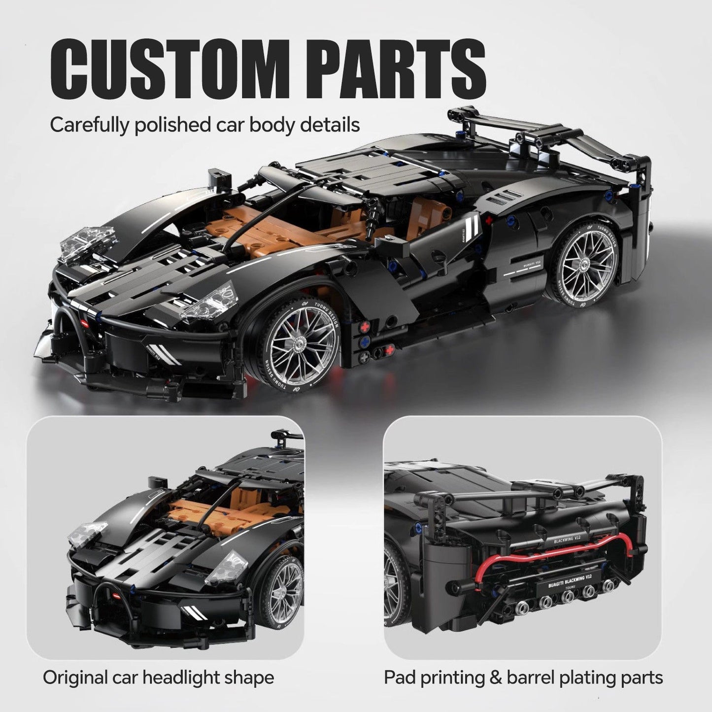 1:14 Bugatti Night V12 Sports Car Building Sets, Collectable Model for Boys Men Teens (1056 Pcs)