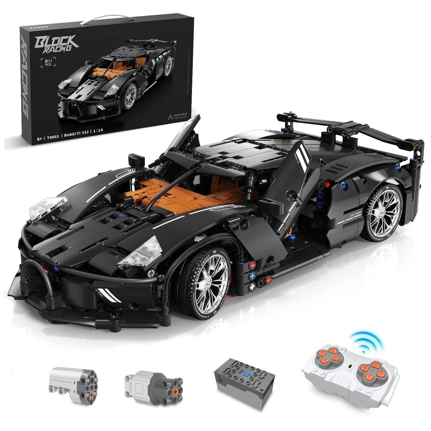 1:14 Bugatti Night V12 Sports Car Building Sets, Collectable Model for Boys Men Teens (1056 Pcs)