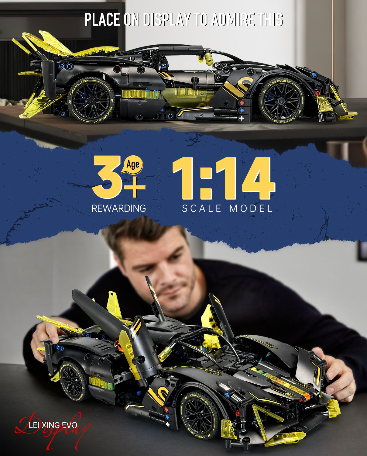 Sports Car Building Sets, Adults Model and Racing Sports Collectable Model, 1:14 Construction Toy Sports Car for Boys Men Teens