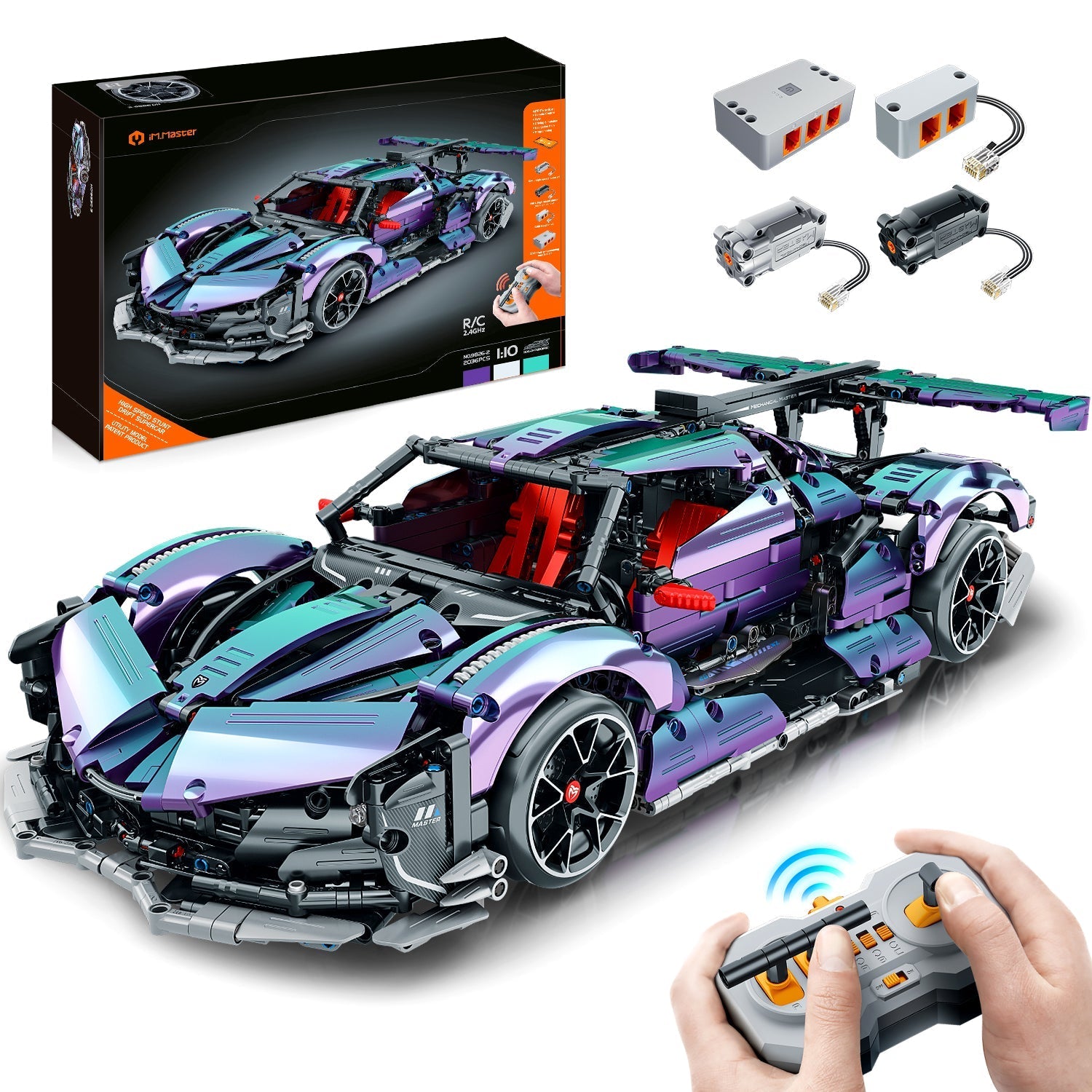 1: 10 Apollo Super Plated Sports Car, Remote Control Drift, Electric gullwing doors, 2036 Pcs - BAV BRICK