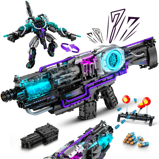 2 in 1 Transforming Electric Space Gun and Robot Building Toy, Futuristic Mechanical Interactions and Lighting Effects (3037 Pcs)