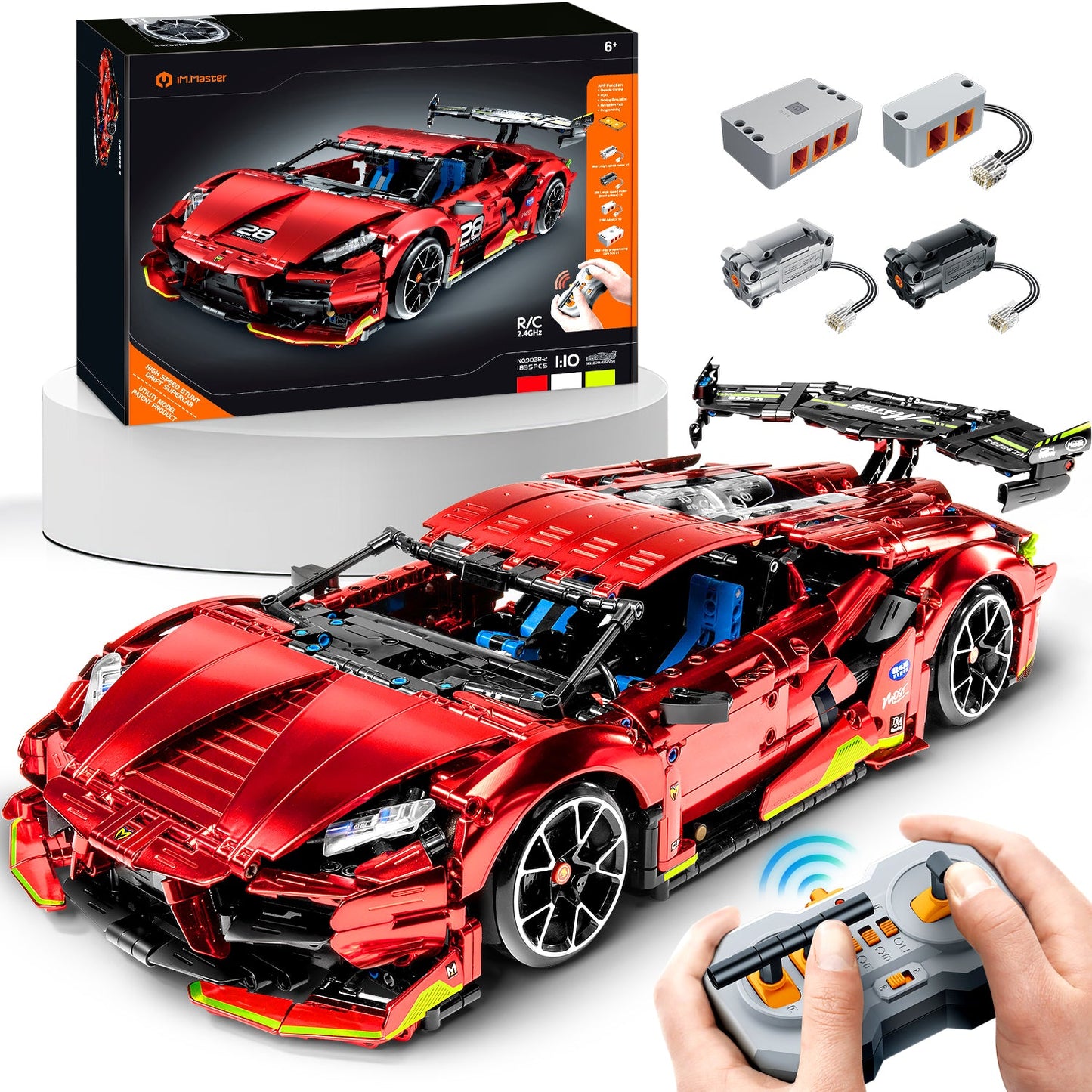 1:10 Lamborghini Plated Sports Car with Electric Chassis Lifting, Electric Driftable Remote Control Model (1889 Pcs)