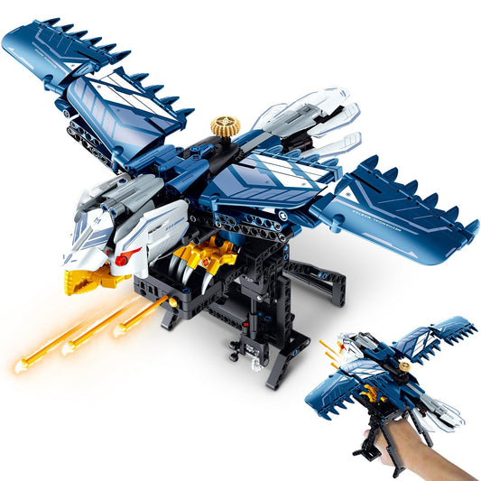 BAV Blue Eagle Hand-held Launch Toy Building Set with Movable Wings, 630Pcs - BAV BRICK