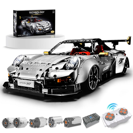 1:8 Sliver Porsche GT2 RS with Electric Suspension Lifting, Electric Doors Remote Control Model (3389 Pcs)