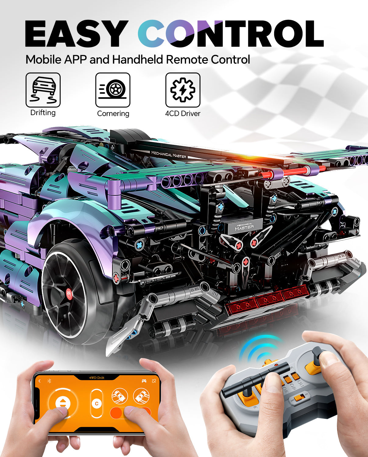 1: 10 Apollo Super Plated Sports Car, Remote Control Drift, Electric gullwing doors, 2036 Pcs - BAV BRICK