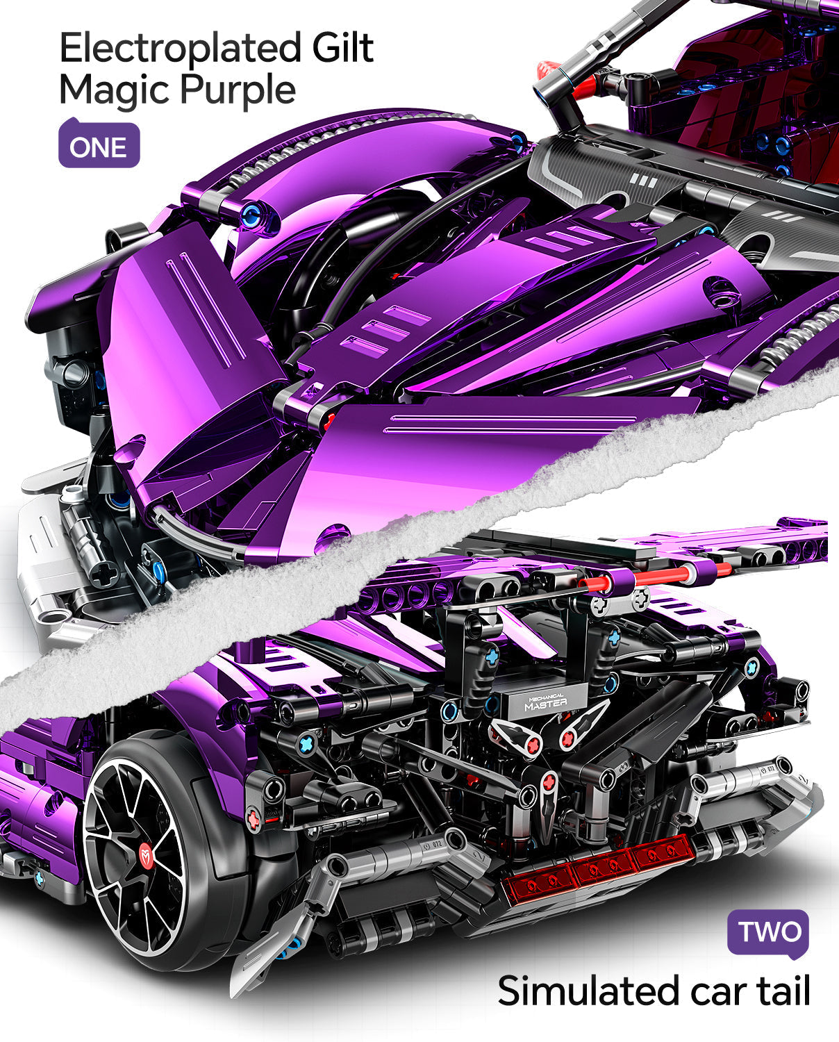 Apollo Purple Sports Car Building Sets, Remote Control Drift, Electric gullwing doors, 2036 Pcs - BAV BRICK