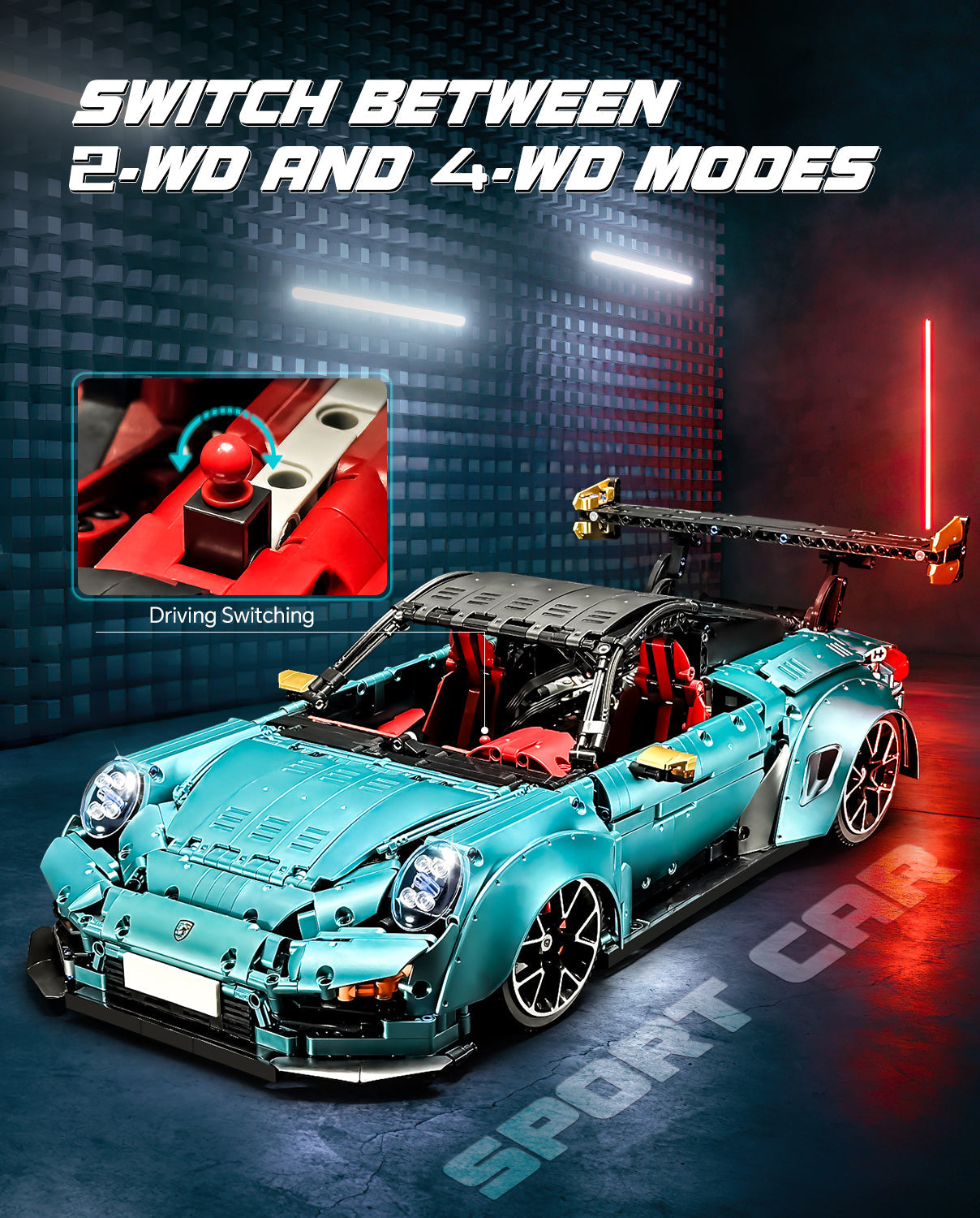 1:8 Blue Porsche GT2 RS with Electric Suspension Lifting, Electric Doors Remote Control Model (3389 Pcs)