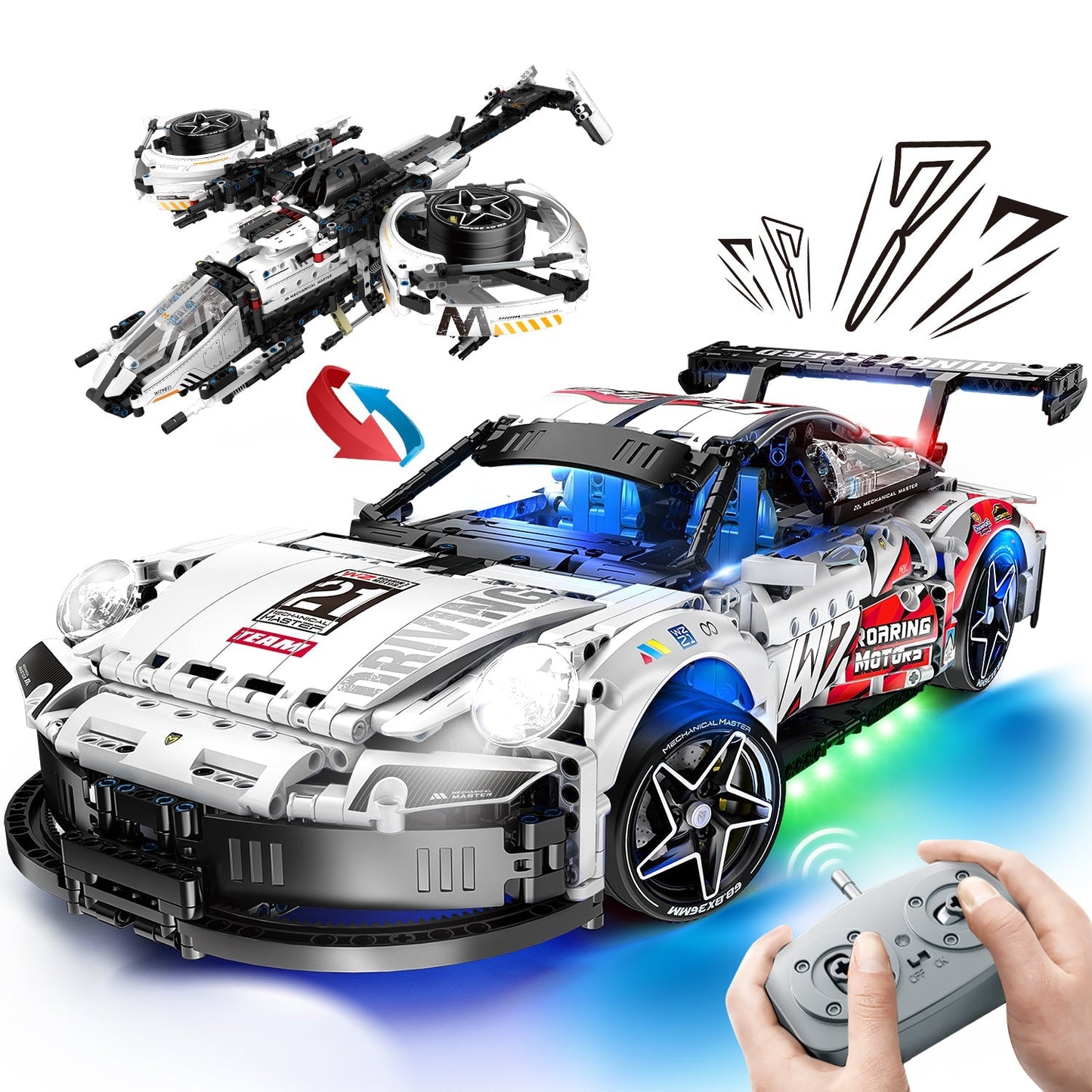 2 in 1 Porsche 911 Building Set and Star Space Fighter Building Set, Remote Control, 1860Pcs