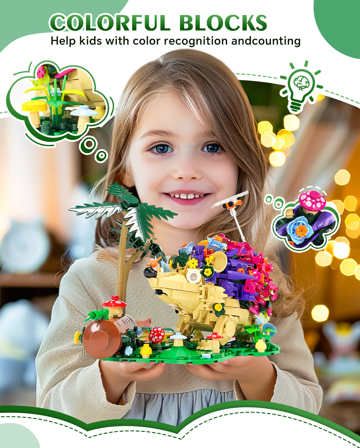 Hedgehog Flowers Building Set, Cute Insects Animals Collection Model Jungle Animal Crossing Building Kit (988 Pcs)