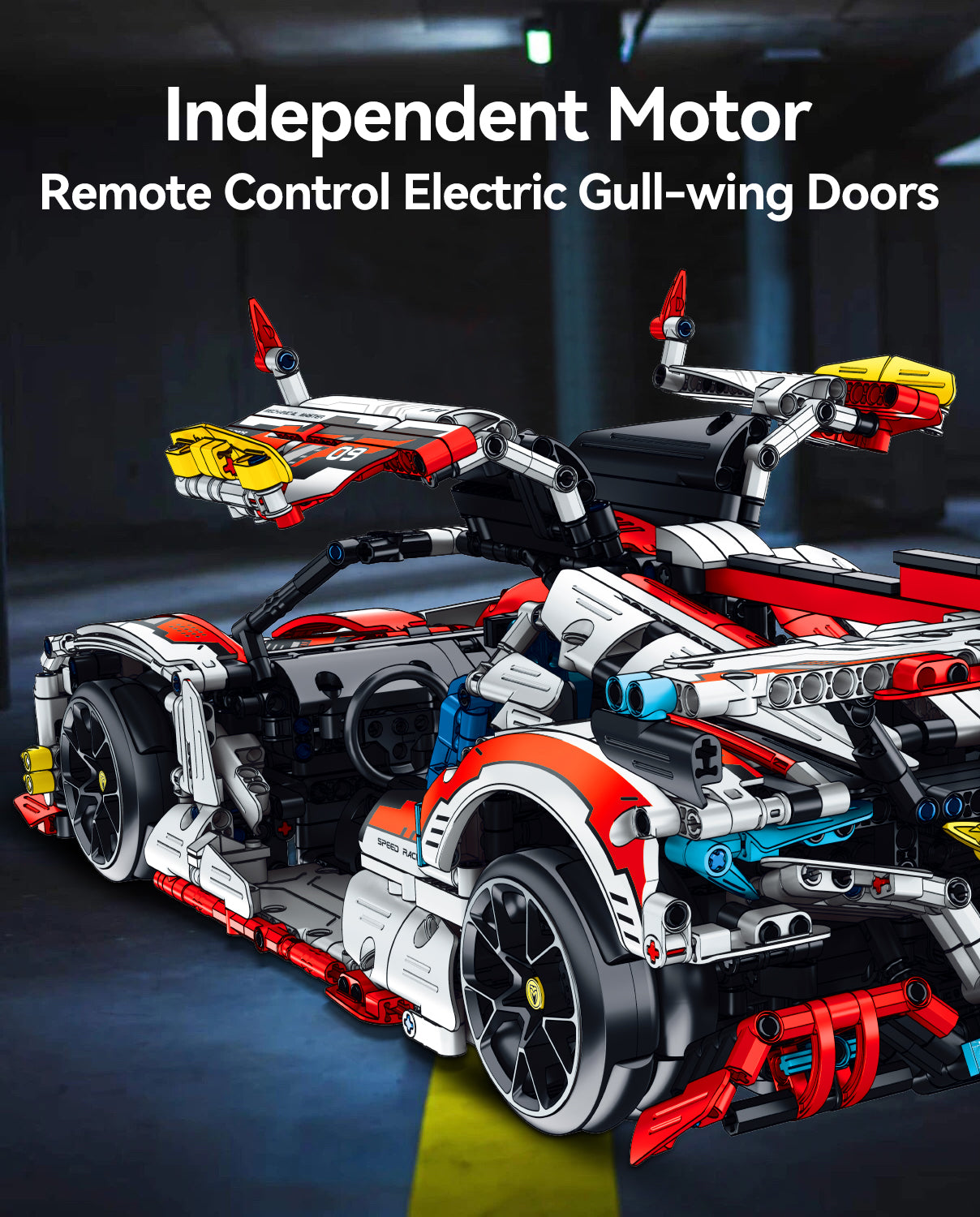 1: 10 Apollo Race Car MOC Building Kit, Remote Control Drift, Electric gullwing doors, 2732 Pcs - BAV BRICK