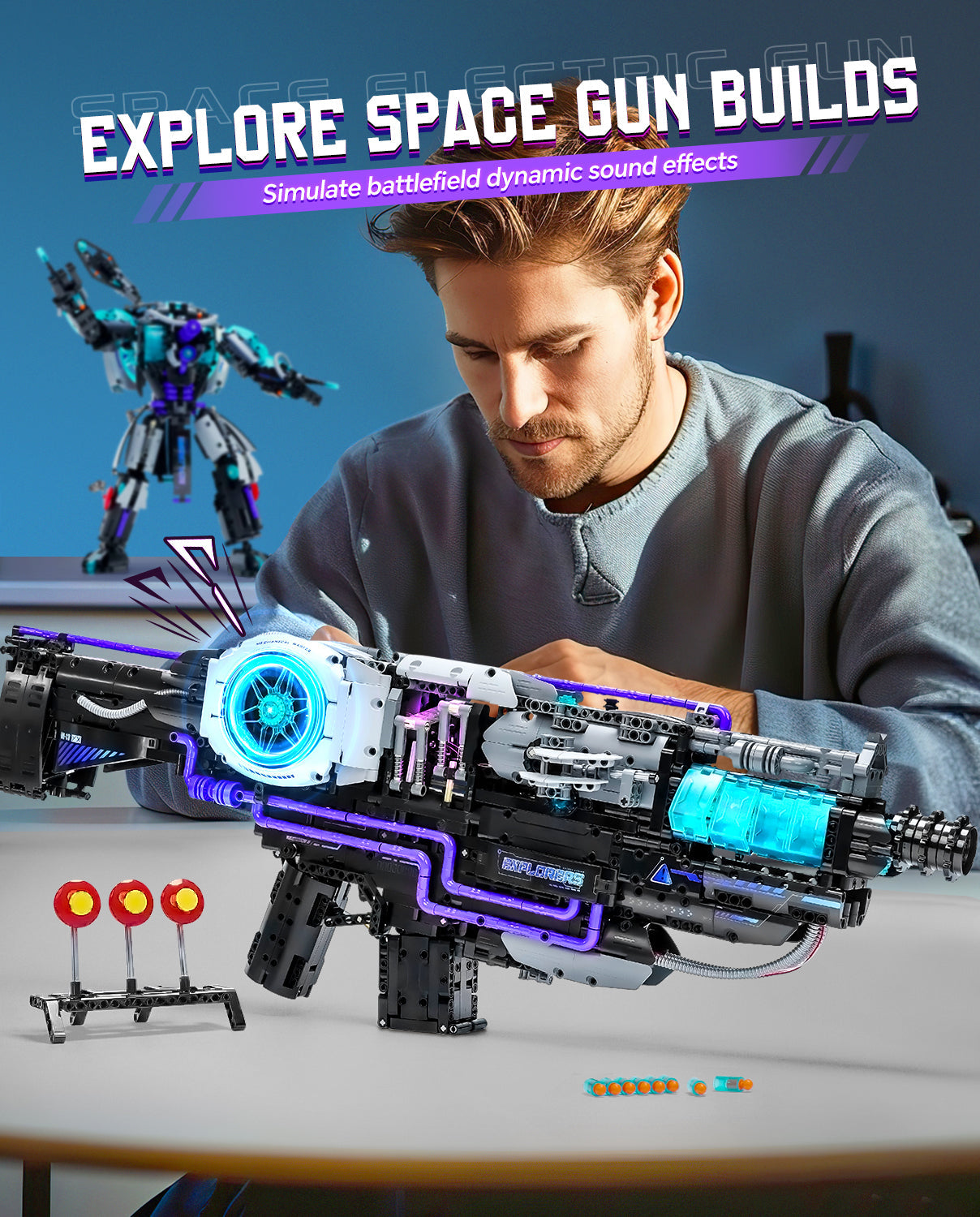 2 in 1 Transforming Electric Space Gun and Robot Building Toy, Futuristic Mechanical Interactions and Lighting Effects (3037 Pcs)