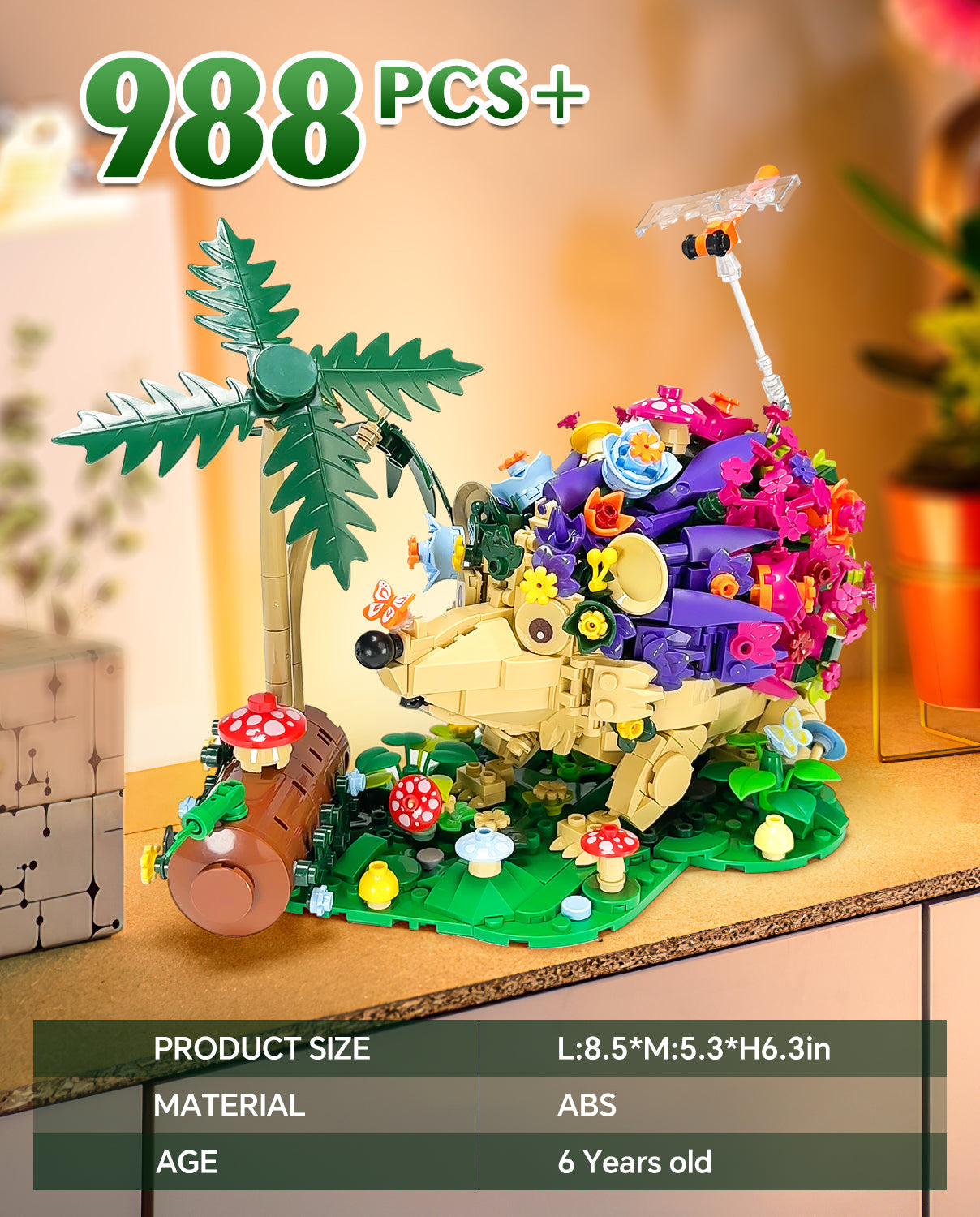 Hedgehog Flowers Building Set, Cute Insects Animals Collection Model Jungle Animal Crossing Building Kit (988 Pcs)