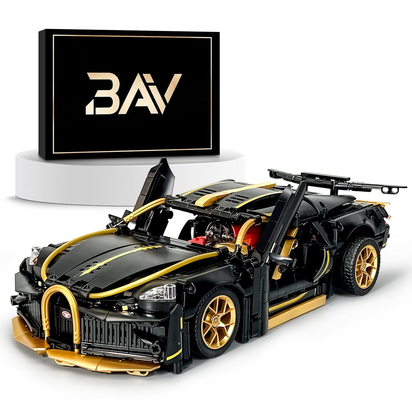 1:14 Black Bugatti Sets, Toy Sports Car for Boys Men Teens (1368Pcs)