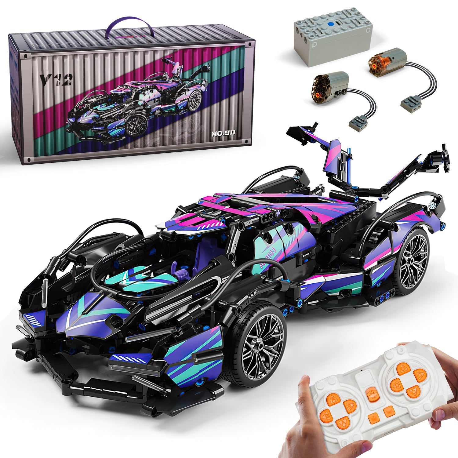 Lamborghini V12 Sports Car Building Sets with Remote Control, 1:14 MOC Raceing Car, 1124Pcs - BAV BRICK