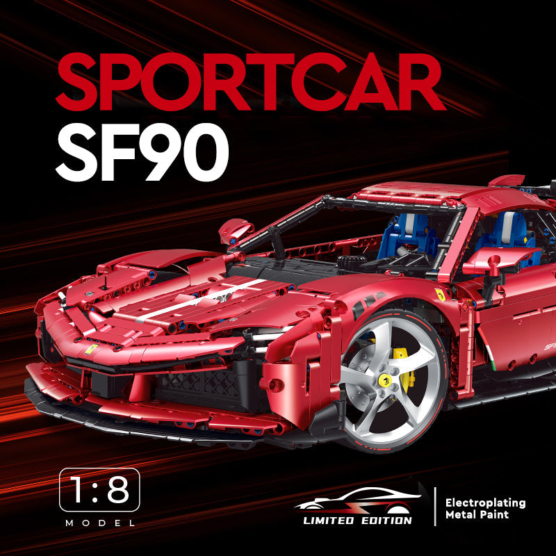 1: 8 Ferrari SF90 Sportcar Building Sets with Remote Control, Electric Lift Convertible and Chassis, Electric Door (3982Pcs)