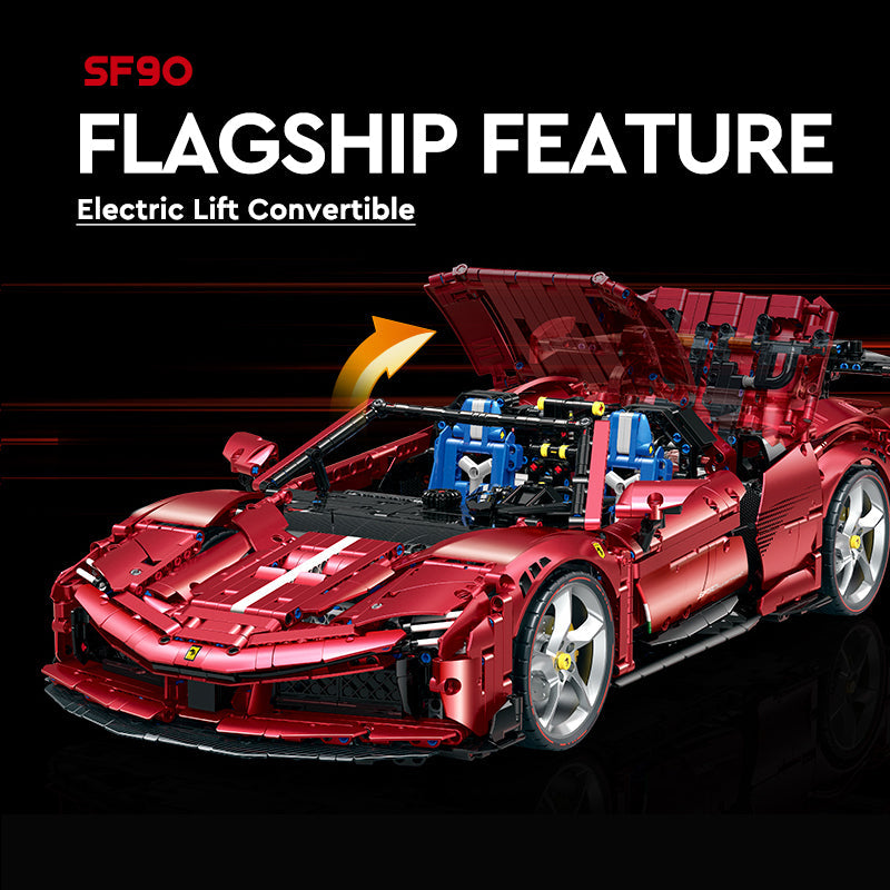 1: 8 Ferrari SF90 Sportcar Building Sets with Remote Control, Electric Lift Convertible and Chassis, Electric Door (3982Pcs)