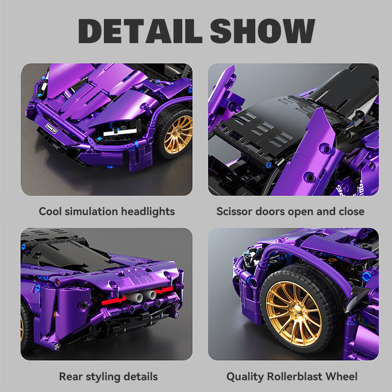 1:14 Purple Phantom Sports Car Building Sets, Collectable Model for Boys Men Teens (1273 Pcs)