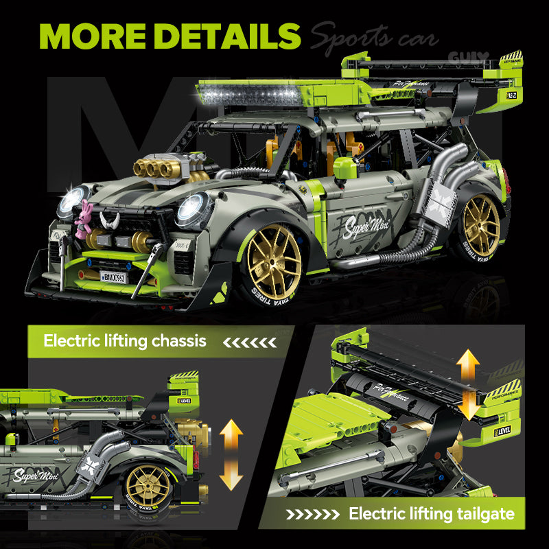 1: 10 Jet Super MINI Car Building Sets with Remote Control, Electric spray system, Electric Air Suspension and Rear Wing (2550 Pcs)