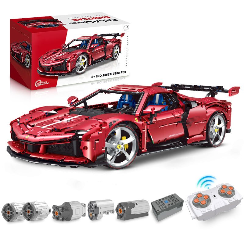 1: 8 Ferrari SF90 Sportcar Building Sets with Remote Control, Electric Lift Convertible and Chassis, Electric Door (3982Pcs)