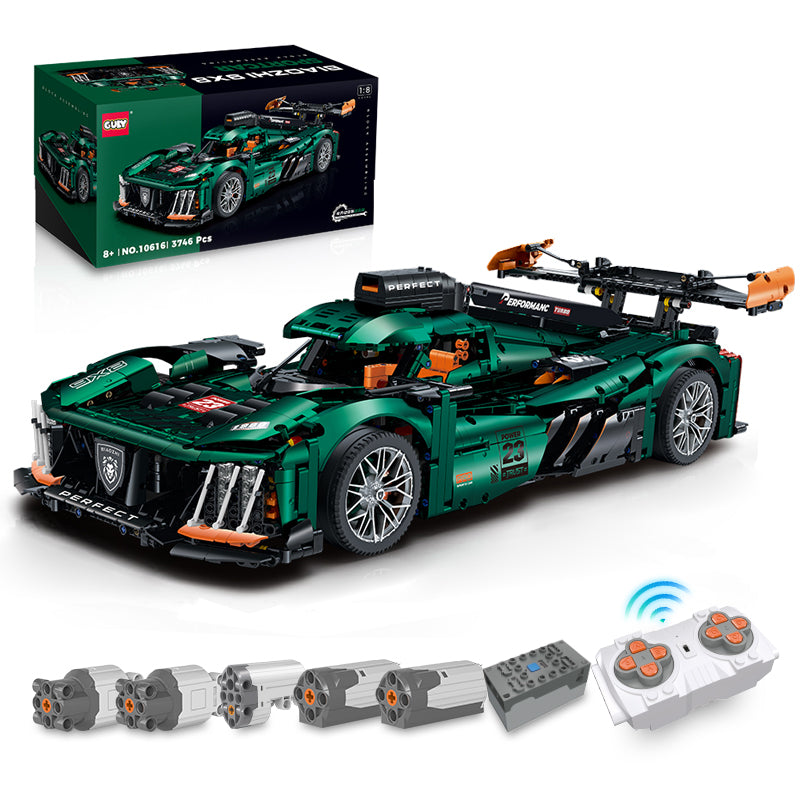 1: 8 Le Mans 9×8 RaceCar Building Sets with Remote Control, Electric Lift Tail Wing, Fluorescent Headlights (3746 Pcs)