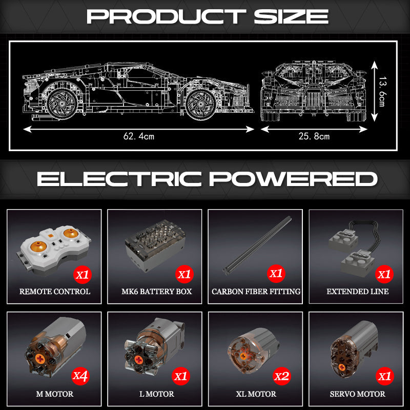 1: 8 Bugatti Sound of the Night Building Sets with Remote Control, Electric Lifting Chassis, Electric Door (4688 Pcs)