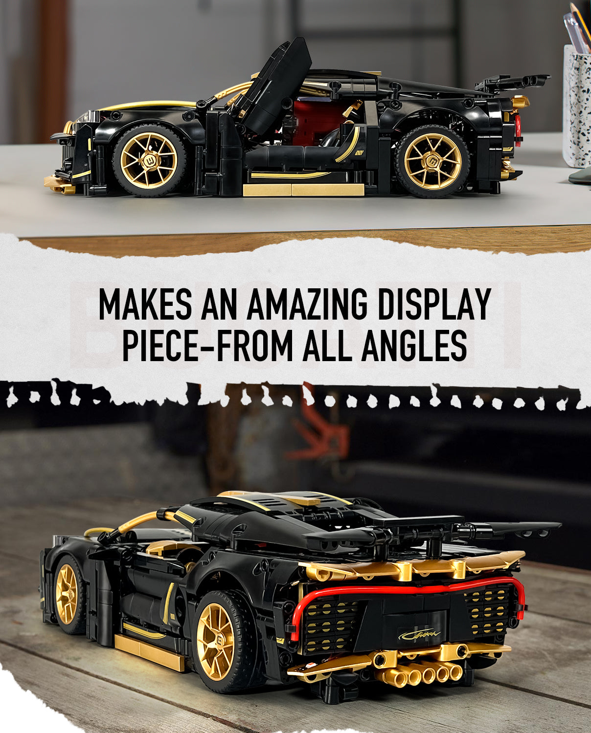 1:14 Black Bugatti Sets, Toy Sports Car for Boys Men Teens (1368Pcs)