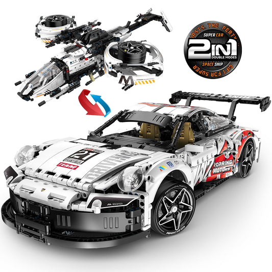 2 in 1 Porsche 911 Building Set and Star Space Fighter Building Set, No Remote Control(1850Pcs)